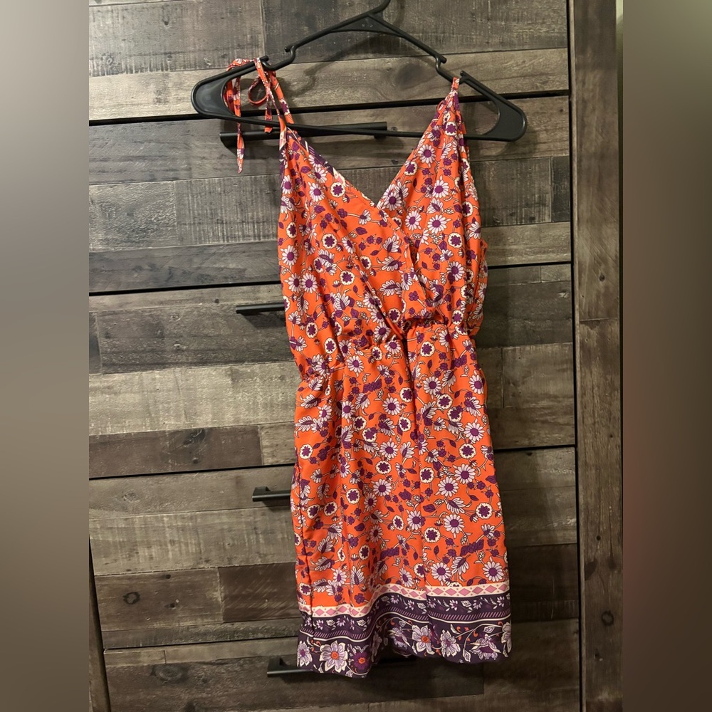 SHEIN Orange and Purple Floral Romper
